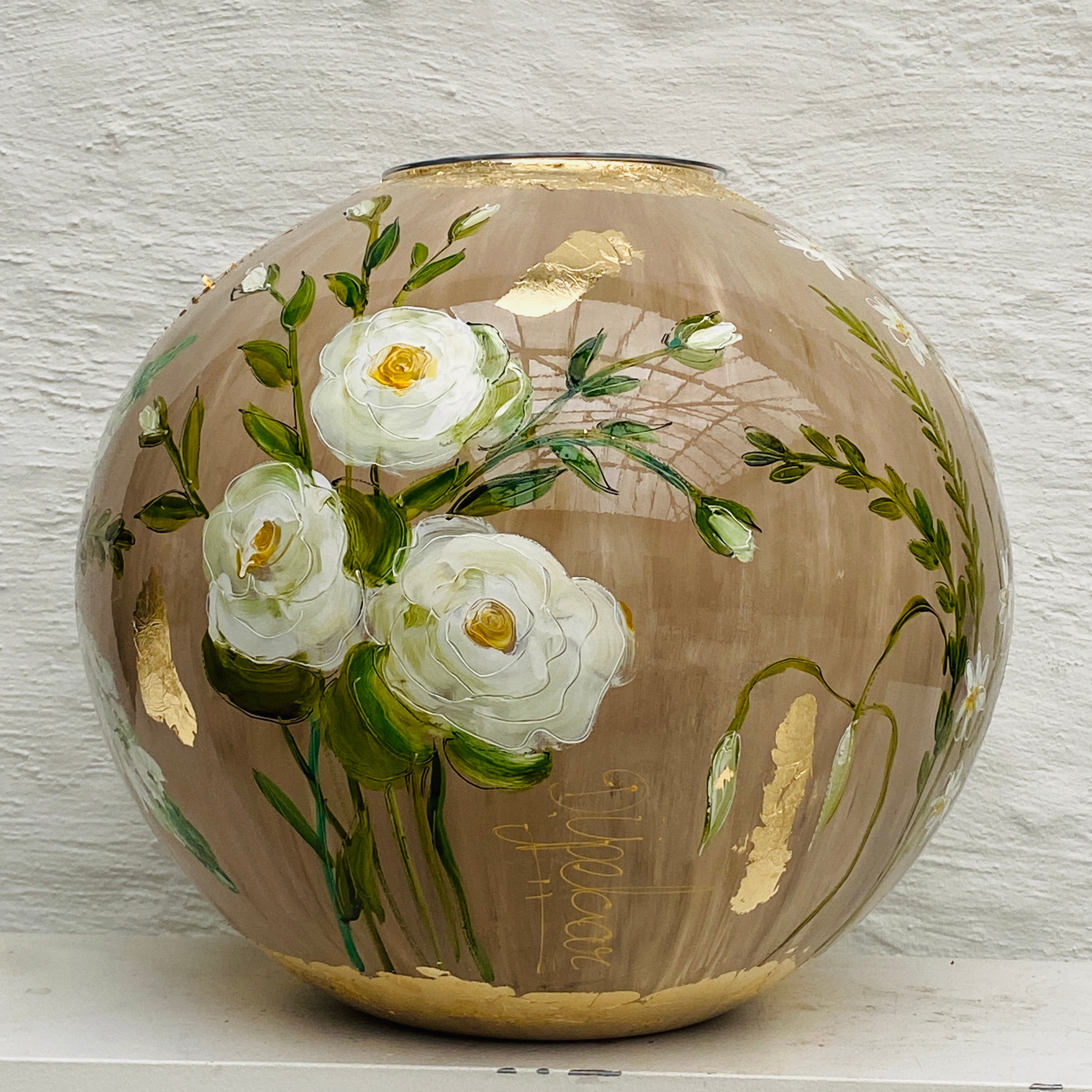 Doortje IJpelaar handgeschilderde glazen vaas LIMITED EDITION "Naturel" DE BORGHT EXCLUSIVE