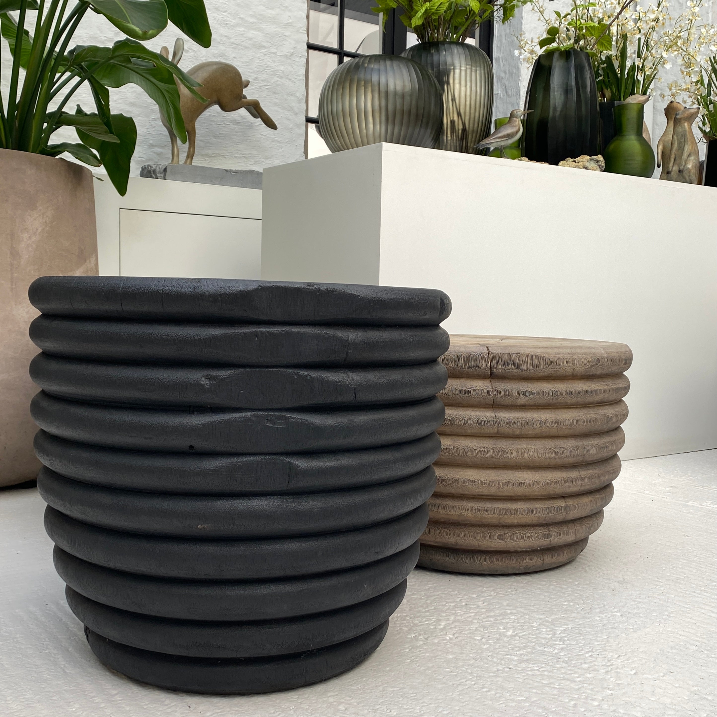 Warehouse Broad table "beehive" suar wood black