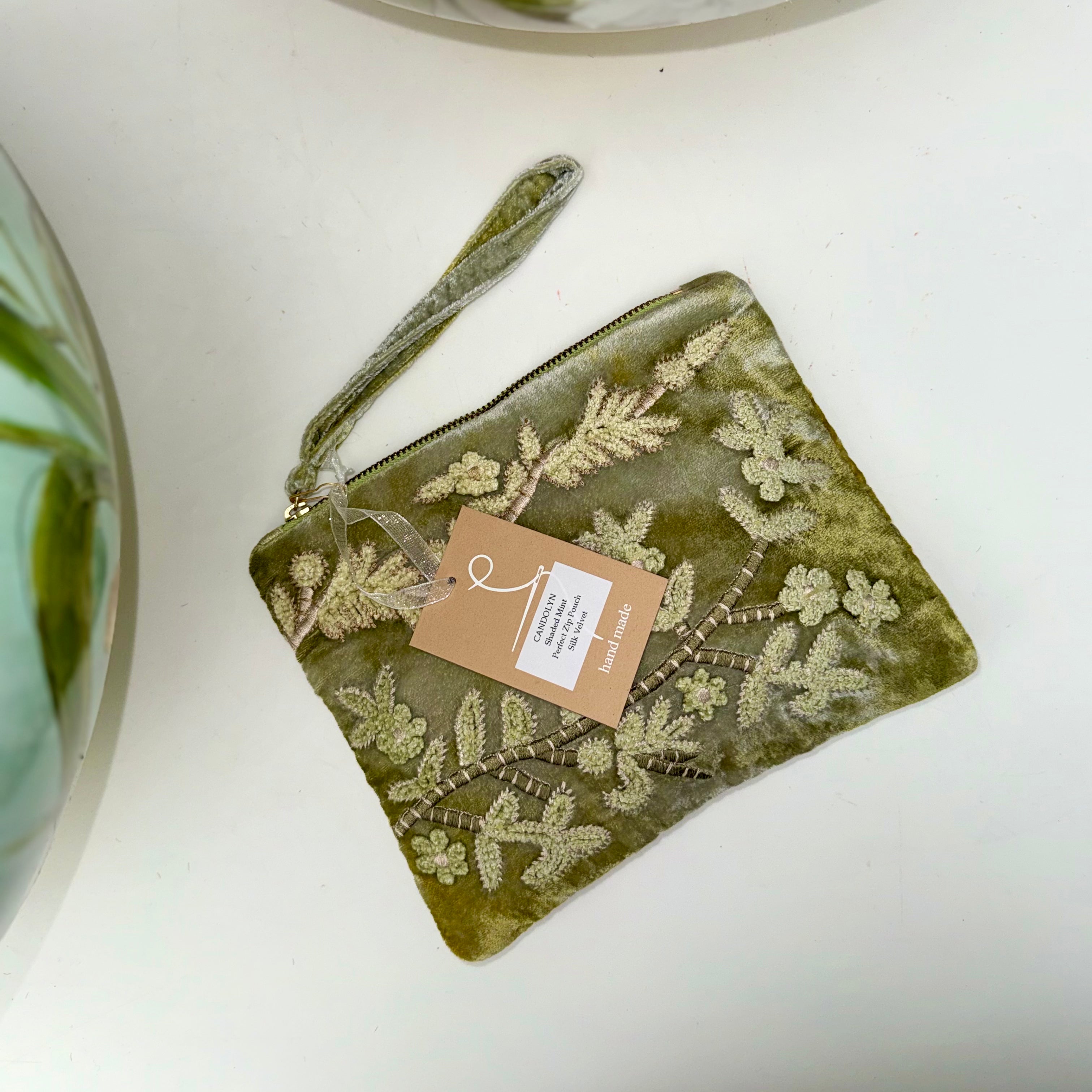 Anke Drechsel Hand-embroidered Zip Pouch - Shaded Mint