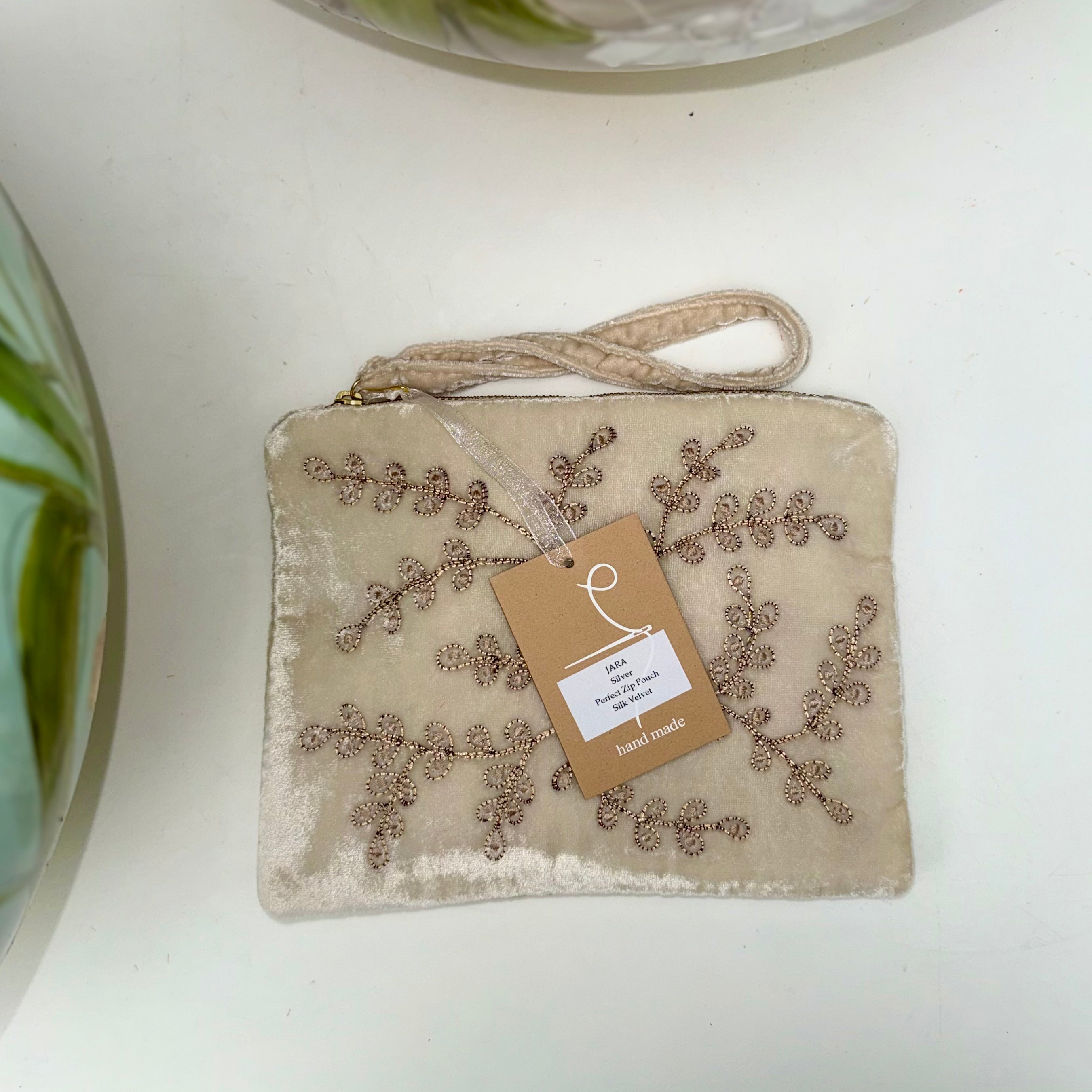 Anke Drechsel Hand-Embroidered Zip Pouch - Jara Silver