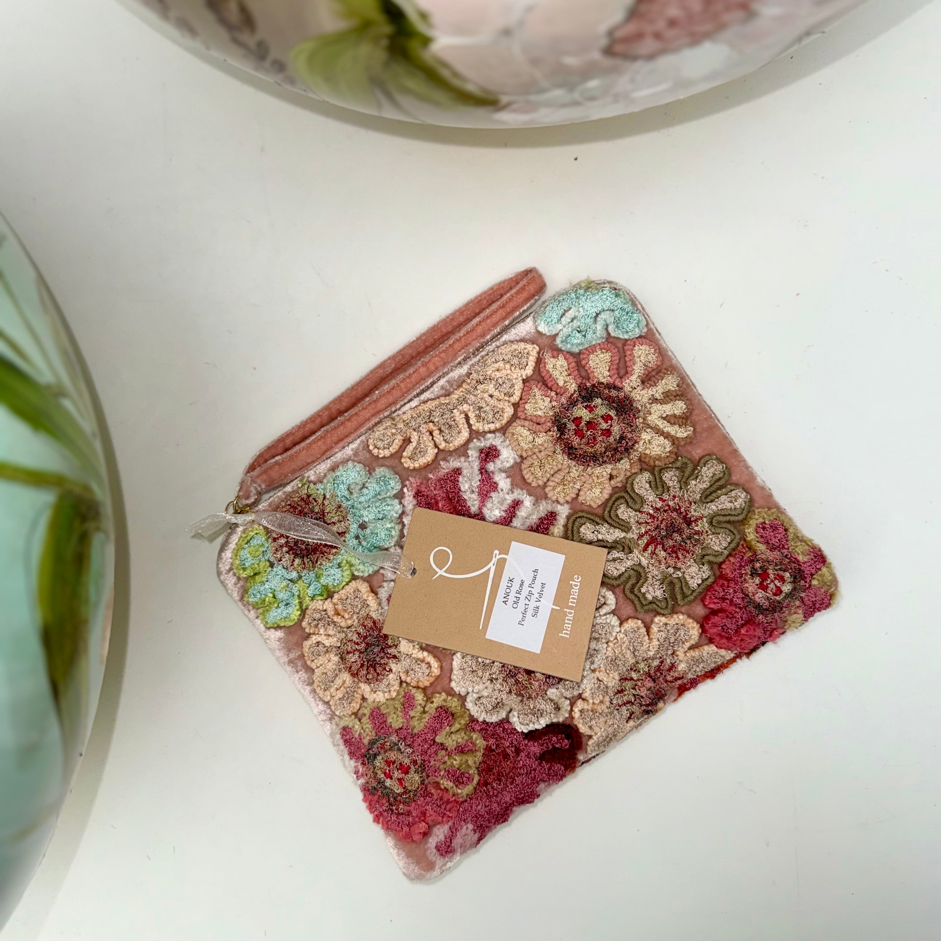 Anke Drechsel Hand-Embroidered Zip Pouch - Anouk Old Rose