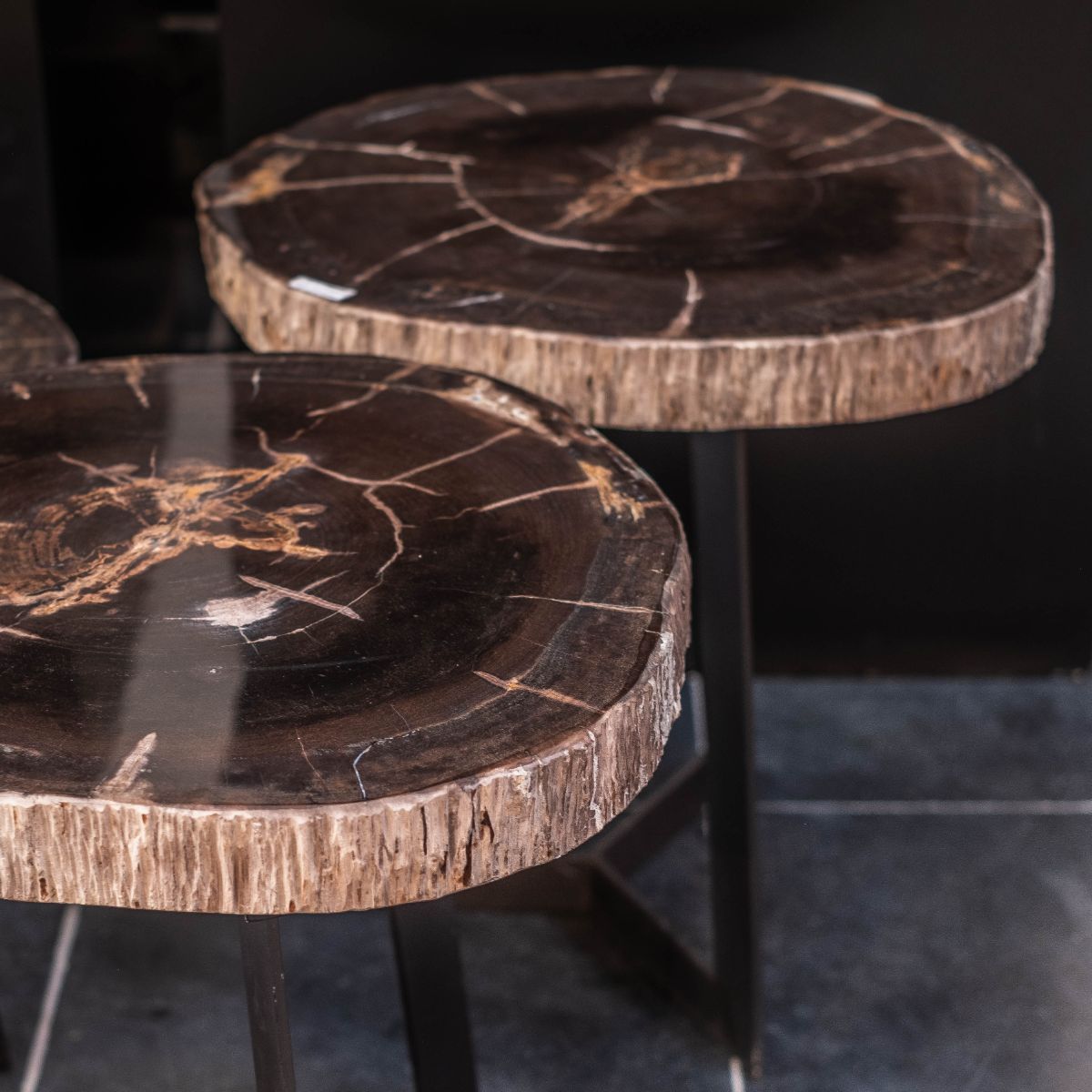 Warehouse Breit side table with petrified wood top - Small