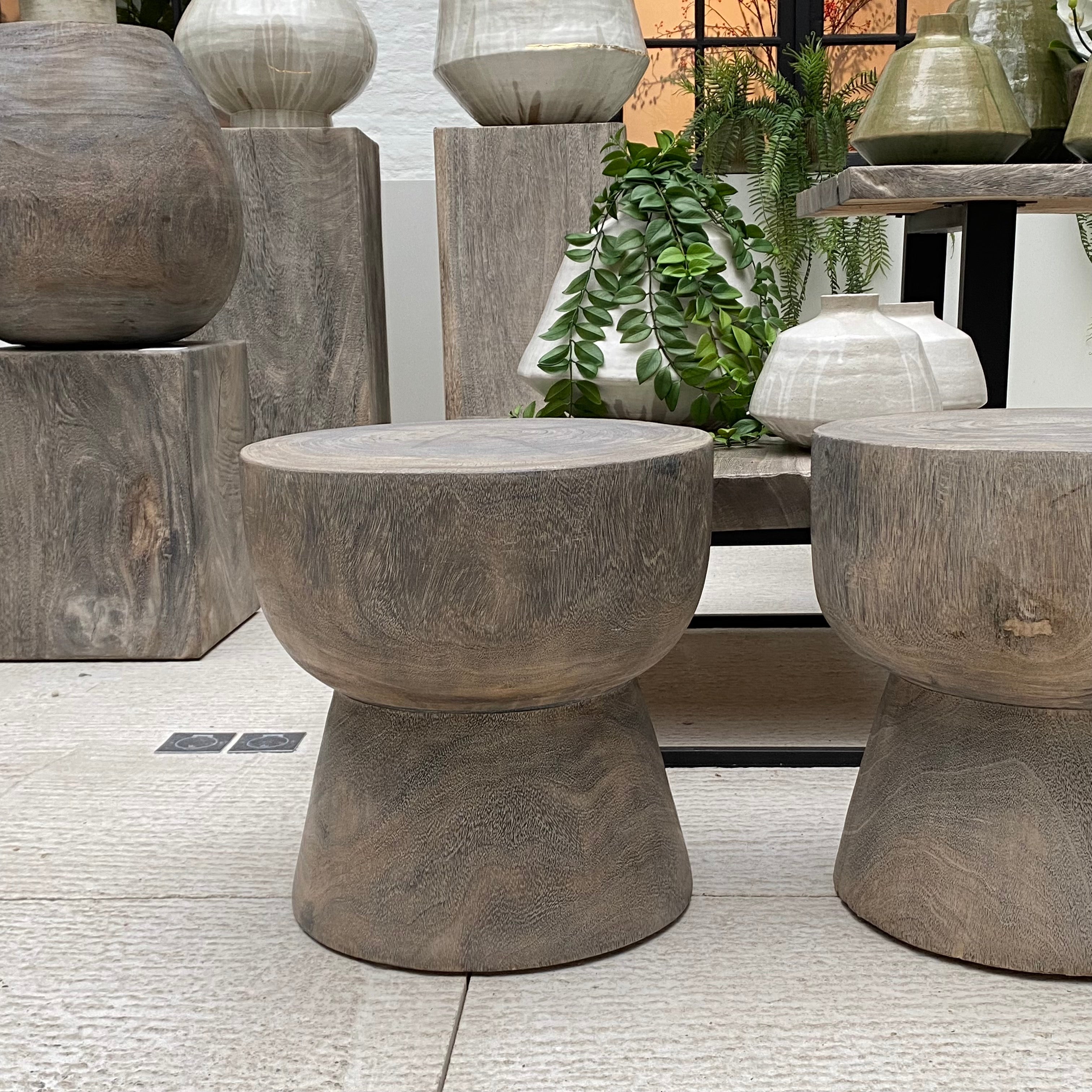 Warehouse Wide Stool Suar Wood Grey