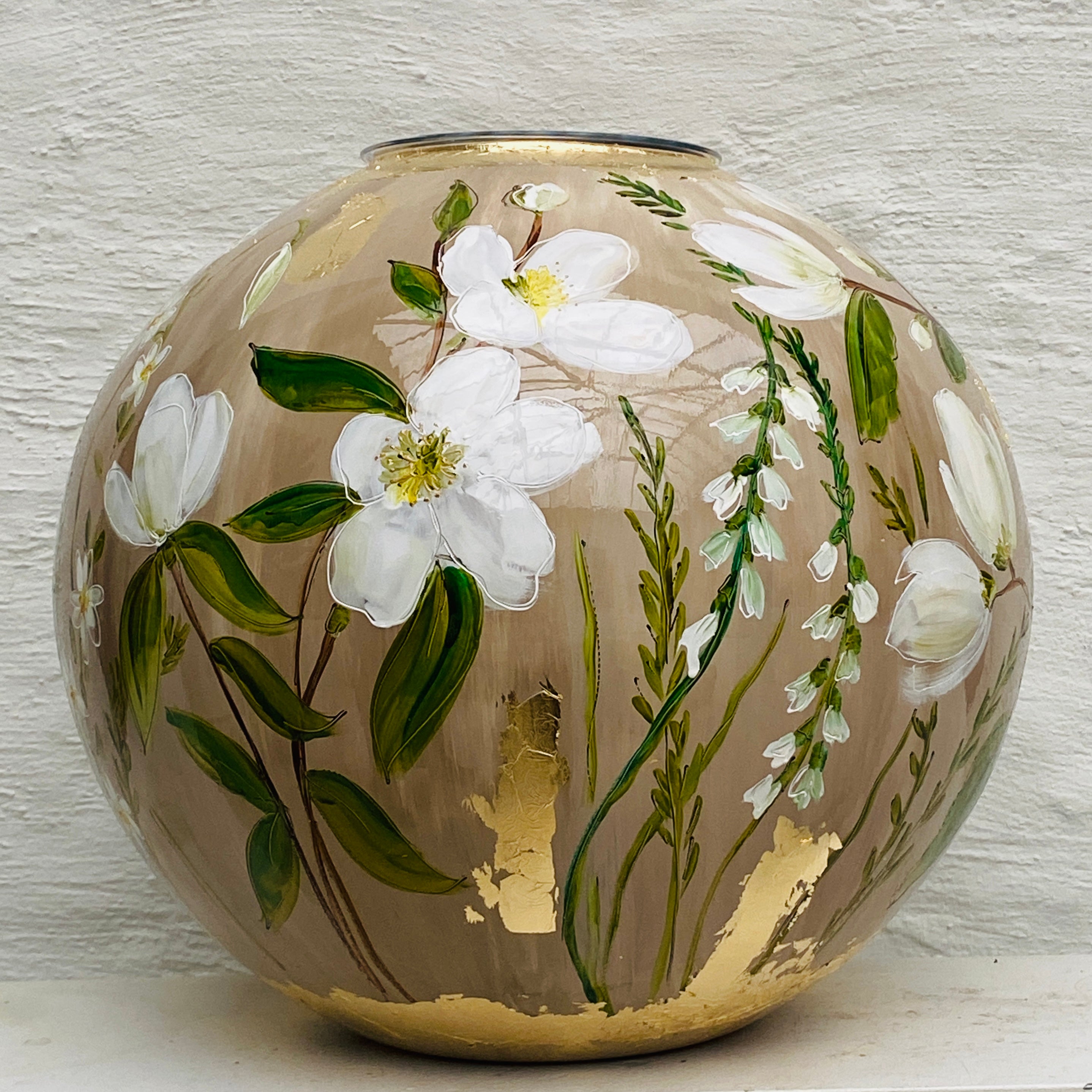 Doortje IJpelaar hand-painted glass vase LIMITED EDITION "Naturel" DE BORGHT EXCLUSIVE