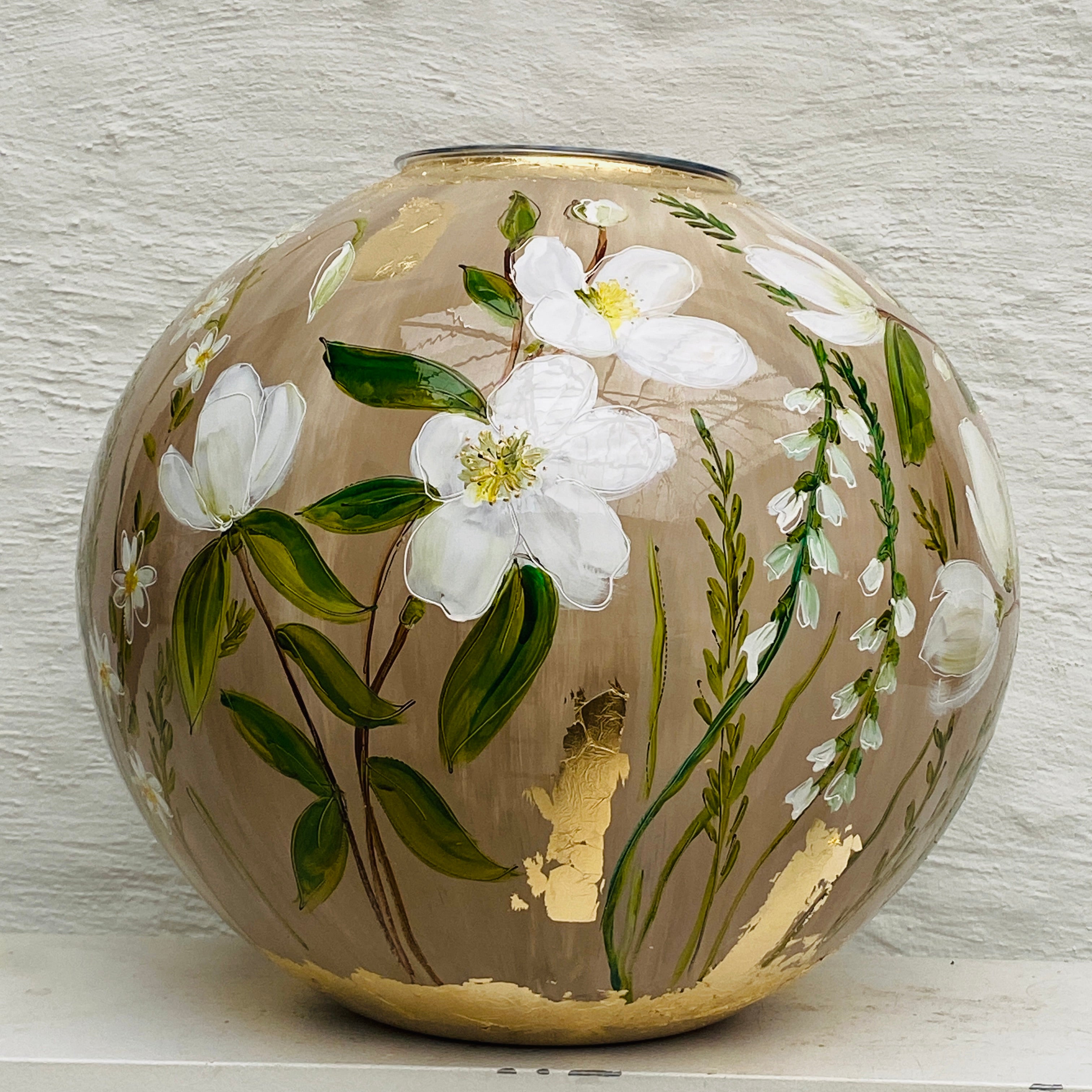 Doortje IJpelaar handgeschilderde glazen vaas LIMITED EDITION "Naturel" DE BORGHT EXCLUSIVE