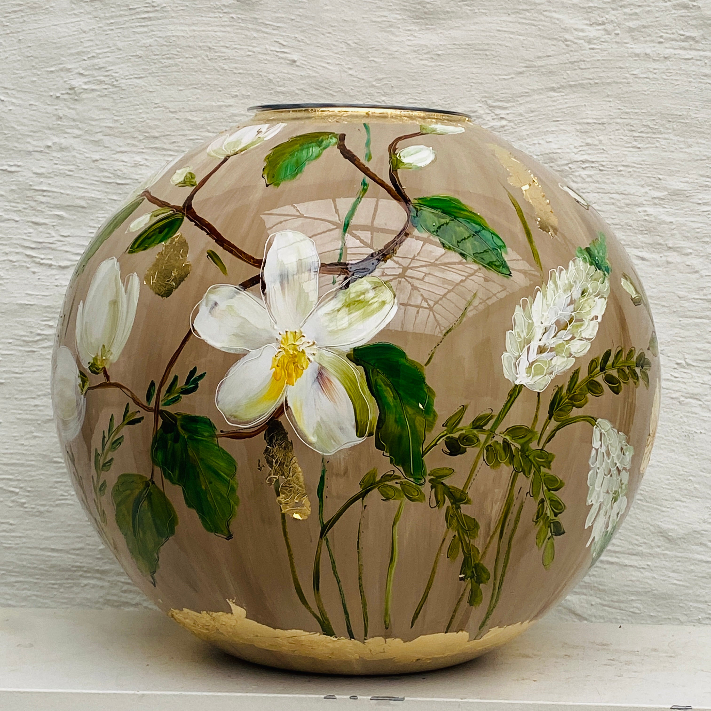 Doortje IJpelaar handgeschilderde glazen vaas LIMITED EDITION "Naturel" DE BORGHT EXCLUSIVE