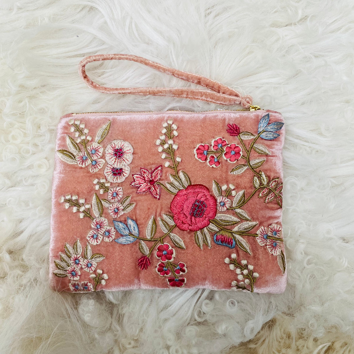 Anke Drechsel handgeborduurde Zip Pochette - Liza pink quartz