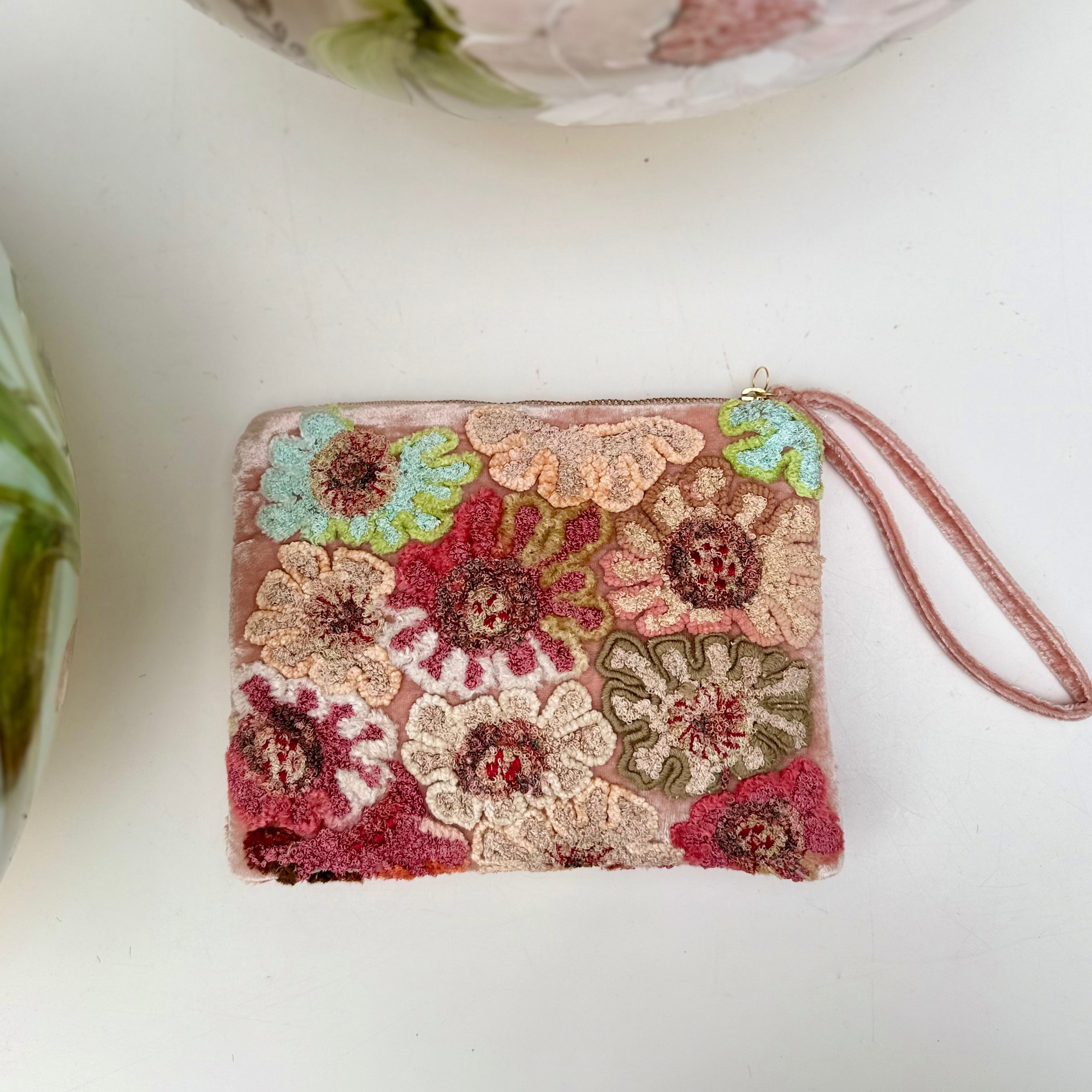 Anke Drechsel Hand-Embroidered Zip Pouch - Anouk Old Rose