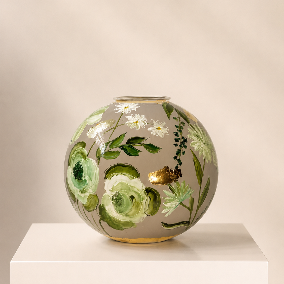 Doortje IJpelaar handgeschilderde glazen BABY vaas "Petite Beige" DE BORGHT EXCLUSIVE