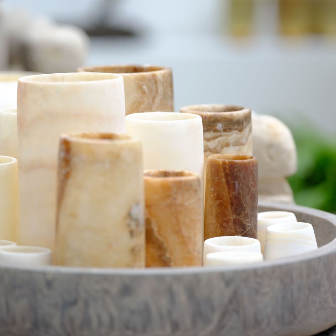 Alabaster Tealight Holder Cylinder VALUE SET