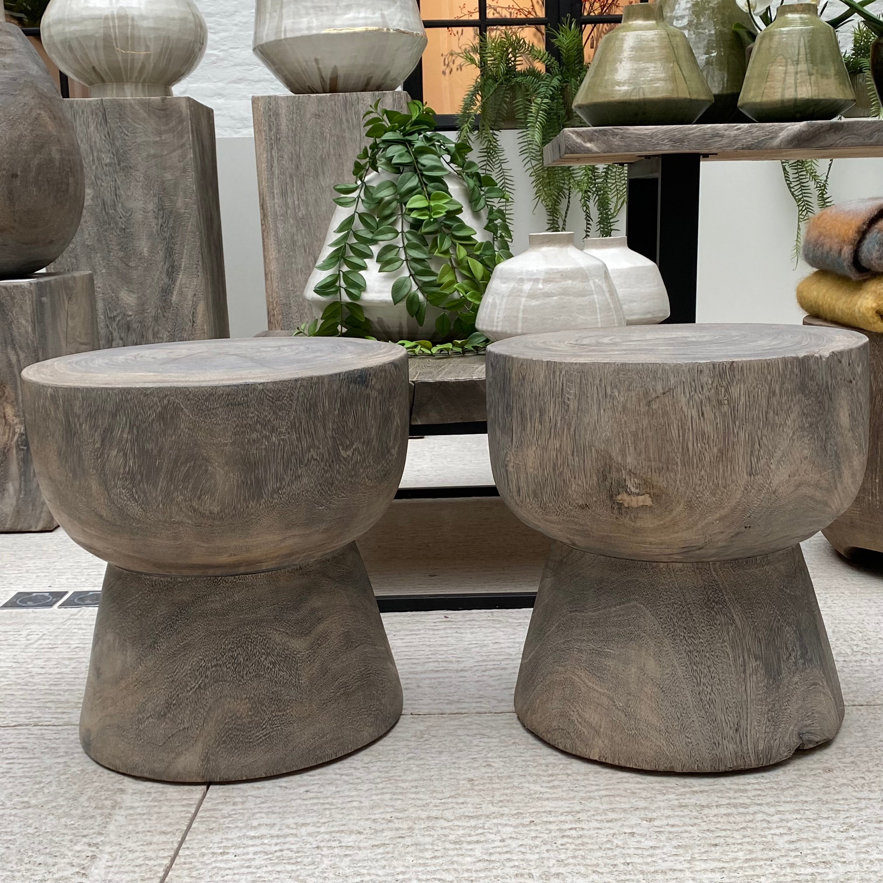 Warehouse Wide Stool Suar Wood Grey