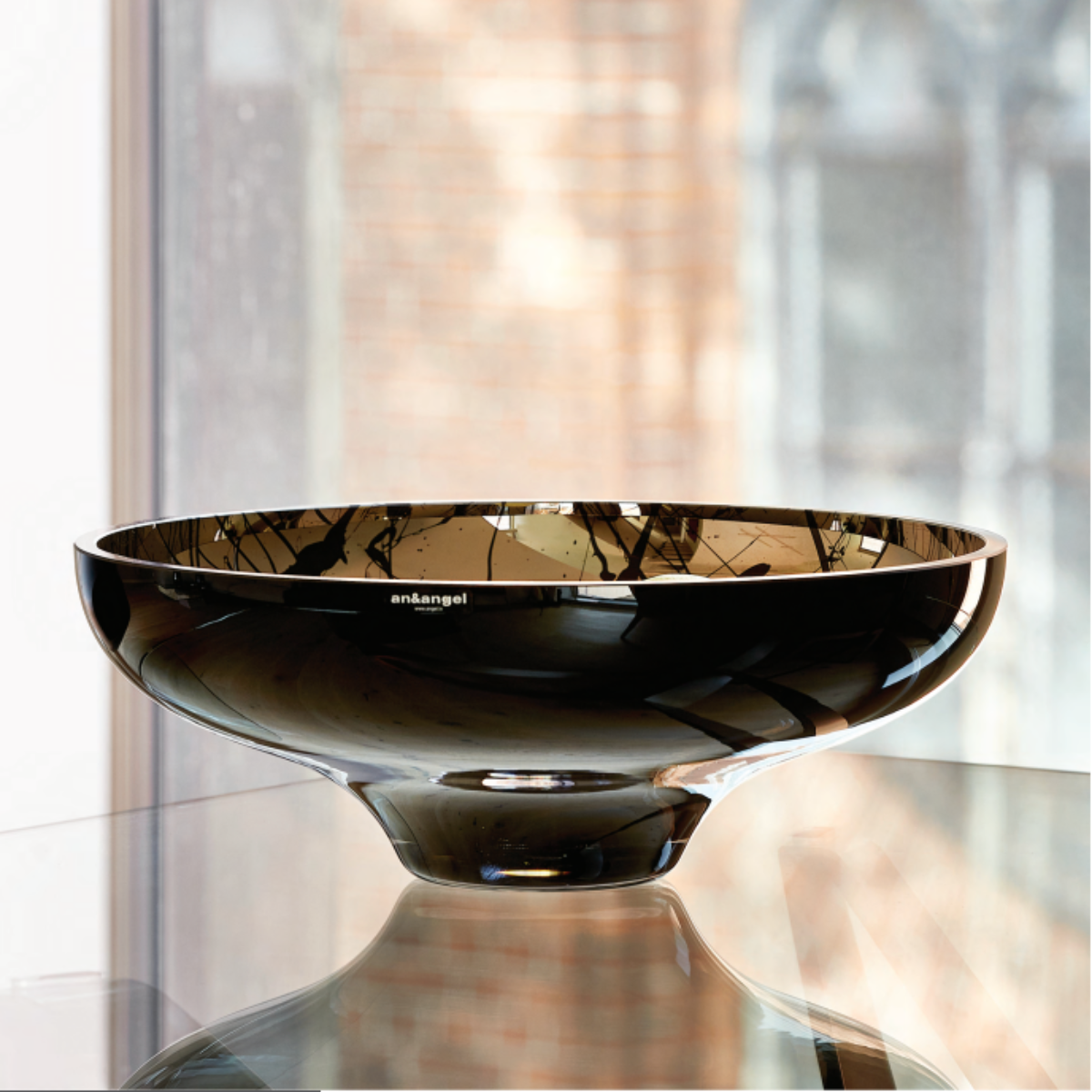 Titan large bowl - decorative glass bowl, black & titanium